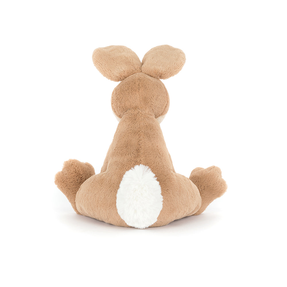 Back view of Jellycat Horticus Hare, featuring its soft fur and fluffy tail.
