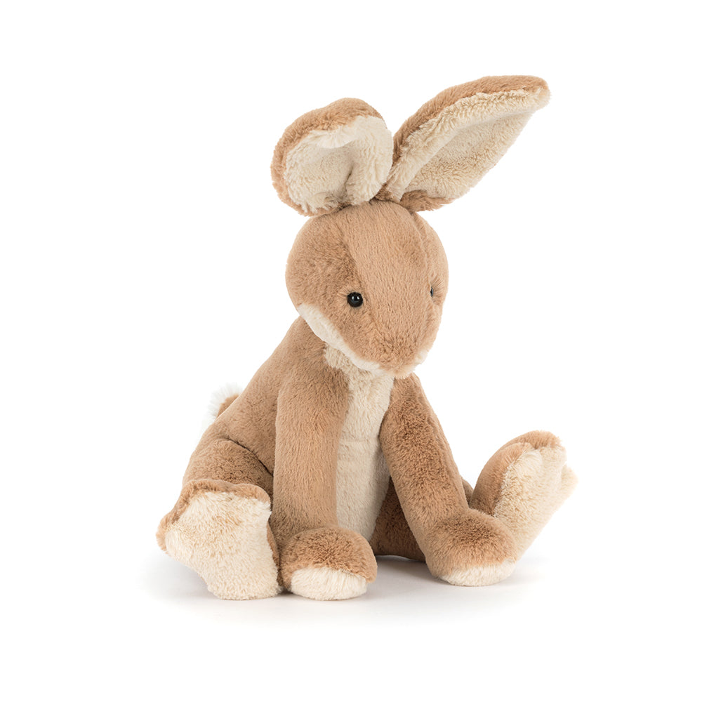 Angle view of Jellycat Horticus Hare, highlighting its gentle face and comforting design.