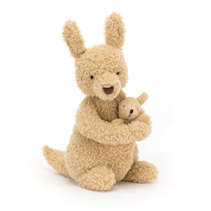 Jellycat Huddles Kangaroo is a children's soft toy with a mummy kangaroo holding her baby in her pouch.