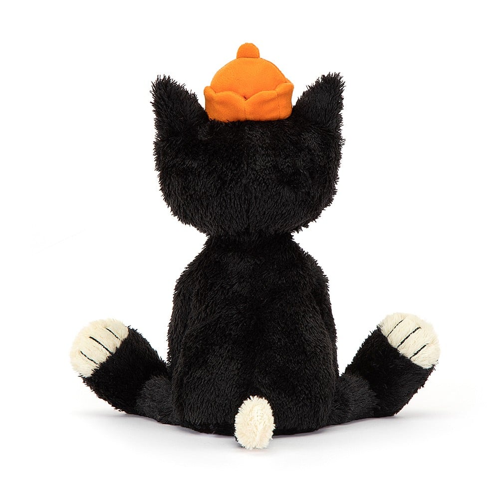 A rear view of Jellycat Jack with his Orange crown.