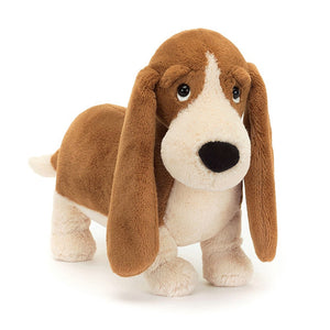 Every angle melts hearts: This Jellycat Randall Basset Hound showcases adorable details, super-soft fur, & irresistible charm. Perfect cuddle buddy!