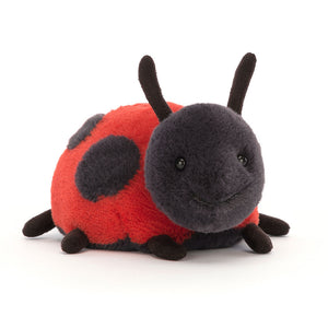 Jellycat Layla Ladybird plush toy, angled view, showcasing its vibrant red fur and playful expression.