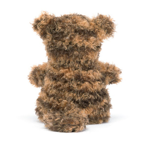 Back view of the Jellycat Little Tiger plush toy, emphasising its chocolate orange fur.