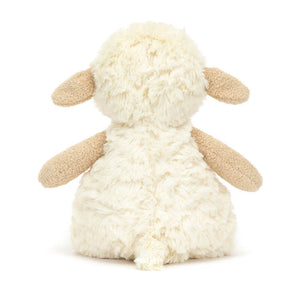 Back view – Rear angle of Lollie Lamb, displaying her plush fleece coat and tiny tail.