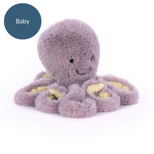 Baby: Tiny tentacles, big cuddles! The Jellycat Maya Octopus (Baby) is perfect for little hands and even bigger hugs.