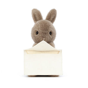 Hop on over with a message! The Jellycat Messenger Bunny (19cm x 12cm) features soft fur, mocha ears, and holds a suedette envelope with a card for a personal touch.