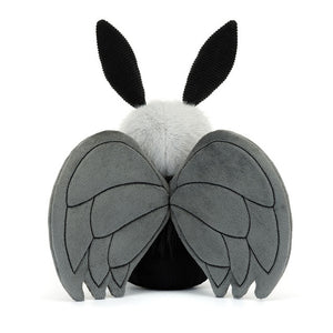 Back View:  Bring home a legendary friend with Miff Mothman! (21 cm x 18 cm) This Jellycat plush features soft fur, embroidered wings & playful details, perfect for monster-loving little ones.