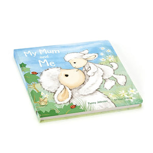 Angled View: Mummy & me cuddles! The Jellycat My Mum and Me Book has charming illustrations of a loving lamb and its mummy sheep.