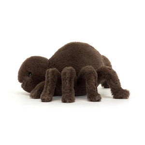 Side View: Get a wiggle out of this! Ooky Spider shows off his soft, dark-chocolate fur and playful legs.