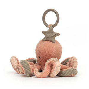 Side view of Jellycat Odell Octopus Activity Toy showing textured tentacles and playful details.