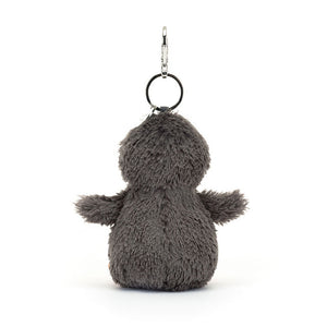 Side View: Clip-on cuteness! Jellycat Peanut Penguin Bag Charm (17 cm tall). This plush penguin keychain boasts soft fur, adorable details, and is the perfect bag accessory.