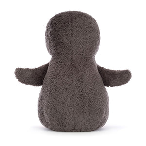 Cuddly Jellycat Peanut Penguin plush (back view) Soft grey fur with simple design & vintage appeal. 