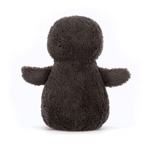 Cuddly Jellycat Peanut Penguin plush (back view) Soft grey fur with simple design & vintage appeal. 