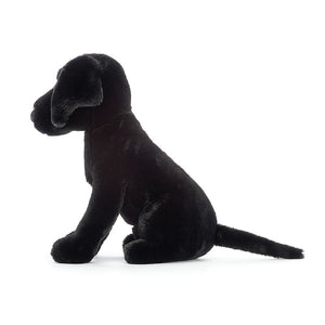 Side View:  Adventure awaits! The Jellycat Pippa Black Labrador boasts velvety black fur, a wagging tail (in spirit!), and a playful pose. Perfect for cuddles on-the-go!