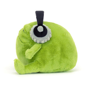 Side View: Side profile of the fun Jellycat Ricky Rain Frog Headphones. 