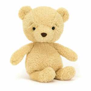 Adorable Jelycat Rumblikin Bear with soft, plush fur and a friendly expression. 