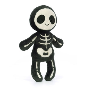 Jellycat Skeleton Bob playfully grins, his liquorice fur and fuzzy bones catching the light. This 33 cm tall plush toy is ready for spooky fun!