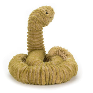 Back View: Backside of the Jellycat Slither Snake showcases the luxuriously soft green plush. This delightful snake adds a touch of whimsy to any playtime adventure, whether slithering or snuggled up tight!