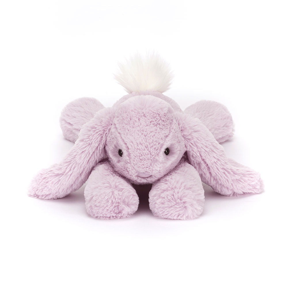 Front view of Jellycat Smudge Lavender Rabbit, showcasing its soft lavender fur and sweet face.