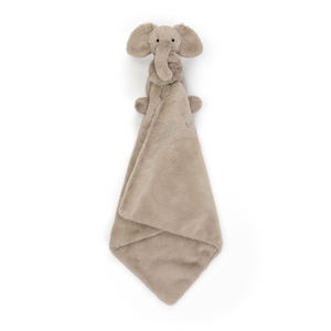 Snuggle time with Jellycat Smudge Elephant soother features a divinely soft elephant holding a square soother.