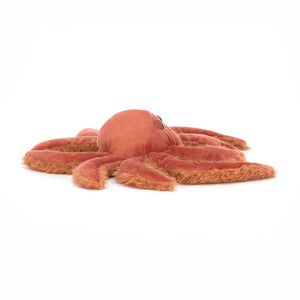 Back view of Jellycat Spindleshanks Crab highlighting its textured shell and plush design.