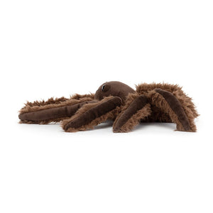 Super soft & not-so-scary! The Jellycat Spindleshanks Spider (35cm x 7cm) features fluffy fur, curved legs, and bright eyes, making a cuddly spider friend.
