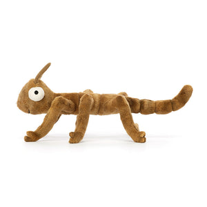 Side View of Jellycat Stanley Stick Insect Plush – A detailed profile of the plush toy, showing its six bendy legs and long tail.