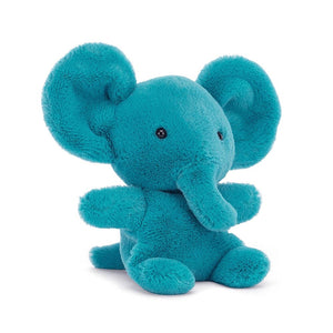 Angled View: Sunshine in your pocket! The Jellycat Sweetsicle Elephant, showing off its bold aqua fur, floppy ears, and tickly tail.