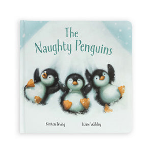 Jellycat The Naughty Penguins Book (Front View): A front view of the Jellycat The Naughty Penguins Book, highlighting its hardcover and the title on the cover.