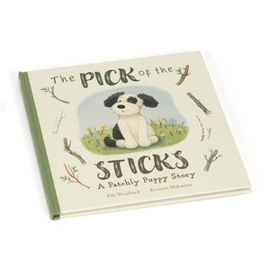 Jellycat The Pick of the Sticks book, displayed at a slight angle, showcasing the charming cover illustration of Patchly Puppy.