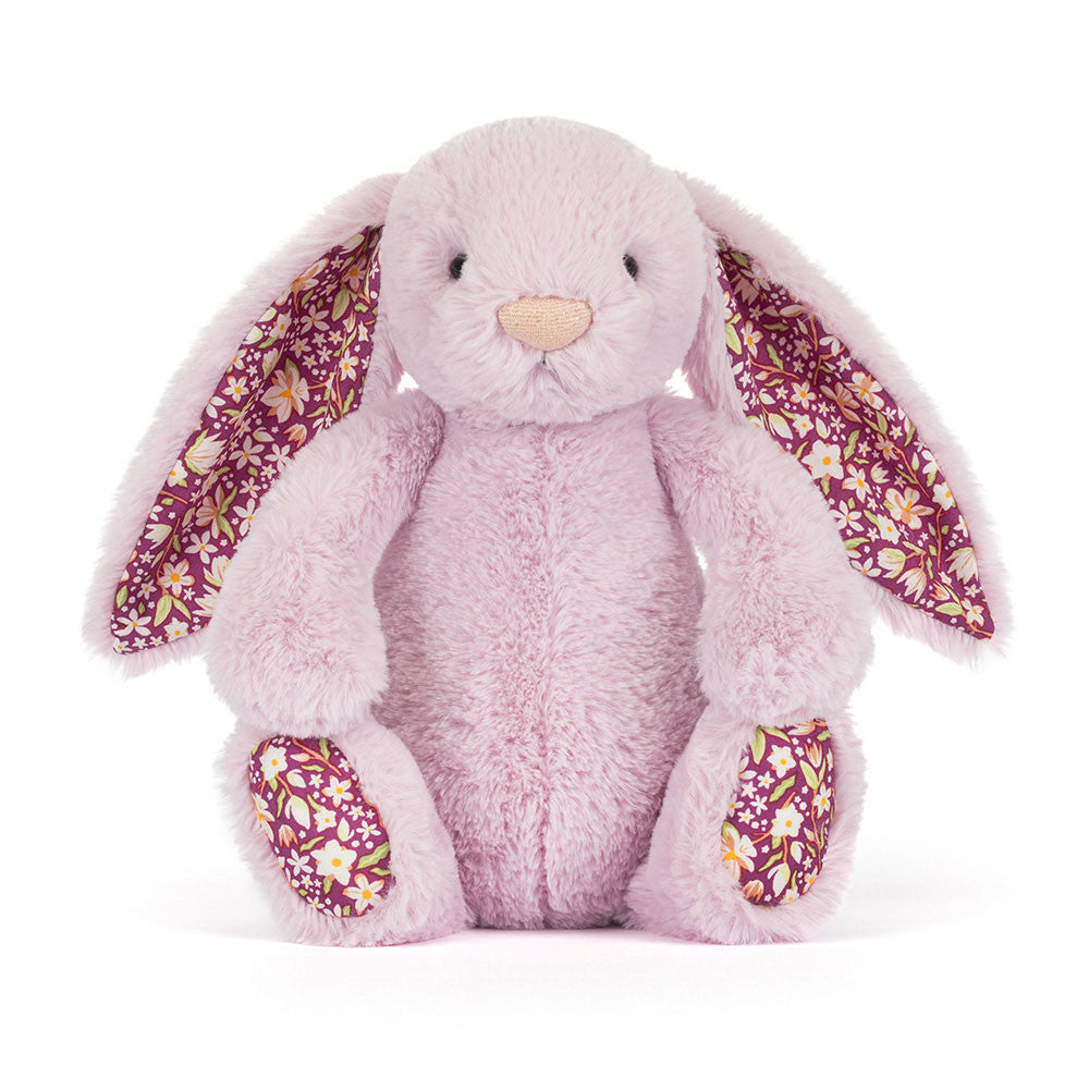 Jellycat pink bunny front close-up showing floral ear and paw detail