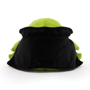 Back: Cuddly Jellycat Vampire Ricky Rain Frog (back view) with black cape.