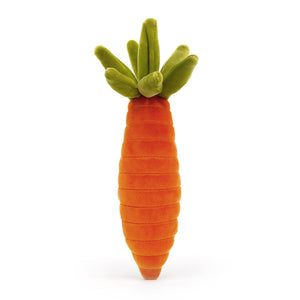 Jellycat Vivacious Vegetable Carrot plush toy, back view, soft orange carrot with green leaf.