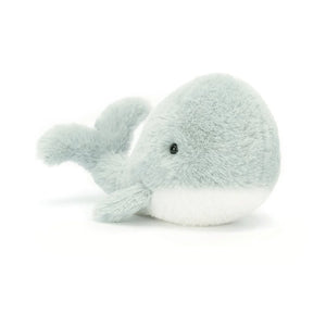 On an Angle: The Jellycat Wavelly Whale Grey (13cm x 8cm) features super soft fur, a perky tail, and is the perfect ocean pal for little adventurers.