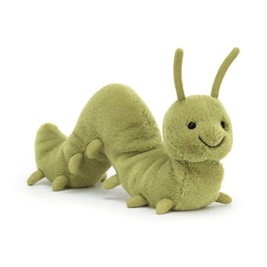 A solid green Jellycat Wriggidig Caterpillar. 

