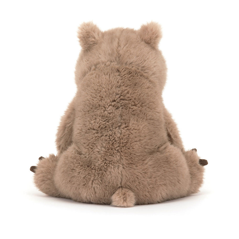 Rear view of Jellycat Wanda Wombat with fluffy tail and ears.