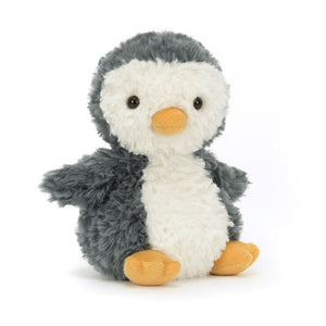 A soft, white Jellycat Yummy Penguin with a charming orange beak and embroidered tummy.