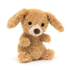 Jellycat Yummy Puppy children's soft toy in covered head to toe in soft caramel brown fur.
