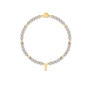 Full view of the Labradorite & Beads Healing Bracelet in gold – A minimalistic, beaded healing bracelet with gold-tone beads and a crystal charm for spiritual wellness.