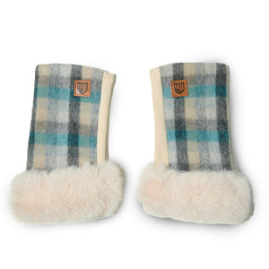 Ladies lambswool mittens with a faux fur cuff in Islander Tartan.