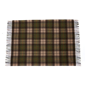 Chestnut tartan lambswool baby blanket with fringed edges.