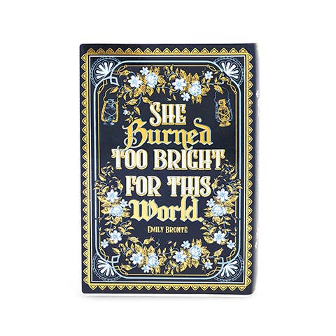 Wuthering Heights book vase showing Emily Bronte quote in gold lettering