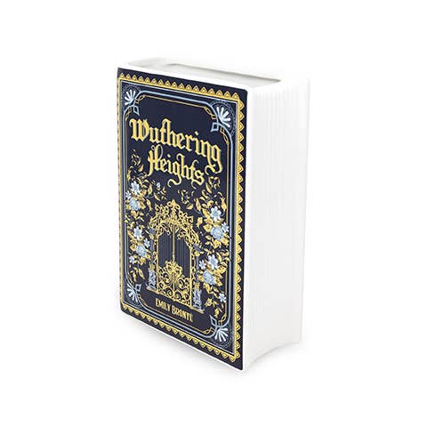 Wuthering Heights book vase three-quarter view showing white spine edge