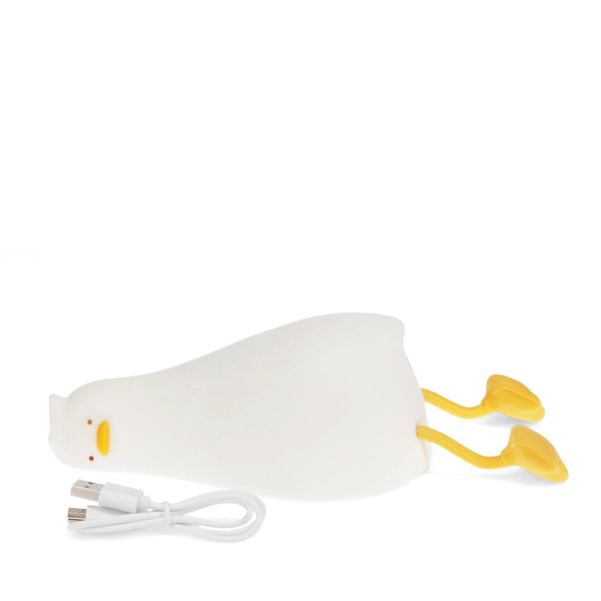 USB-C rechargeable Lazy Duck night light with charging cable included.