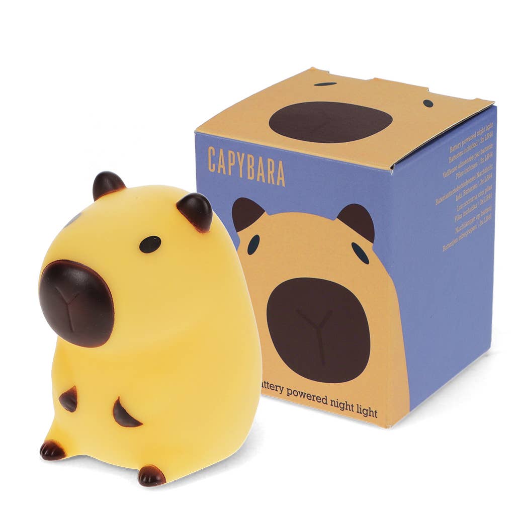 Capybara night light with illustrated gift box on white background
