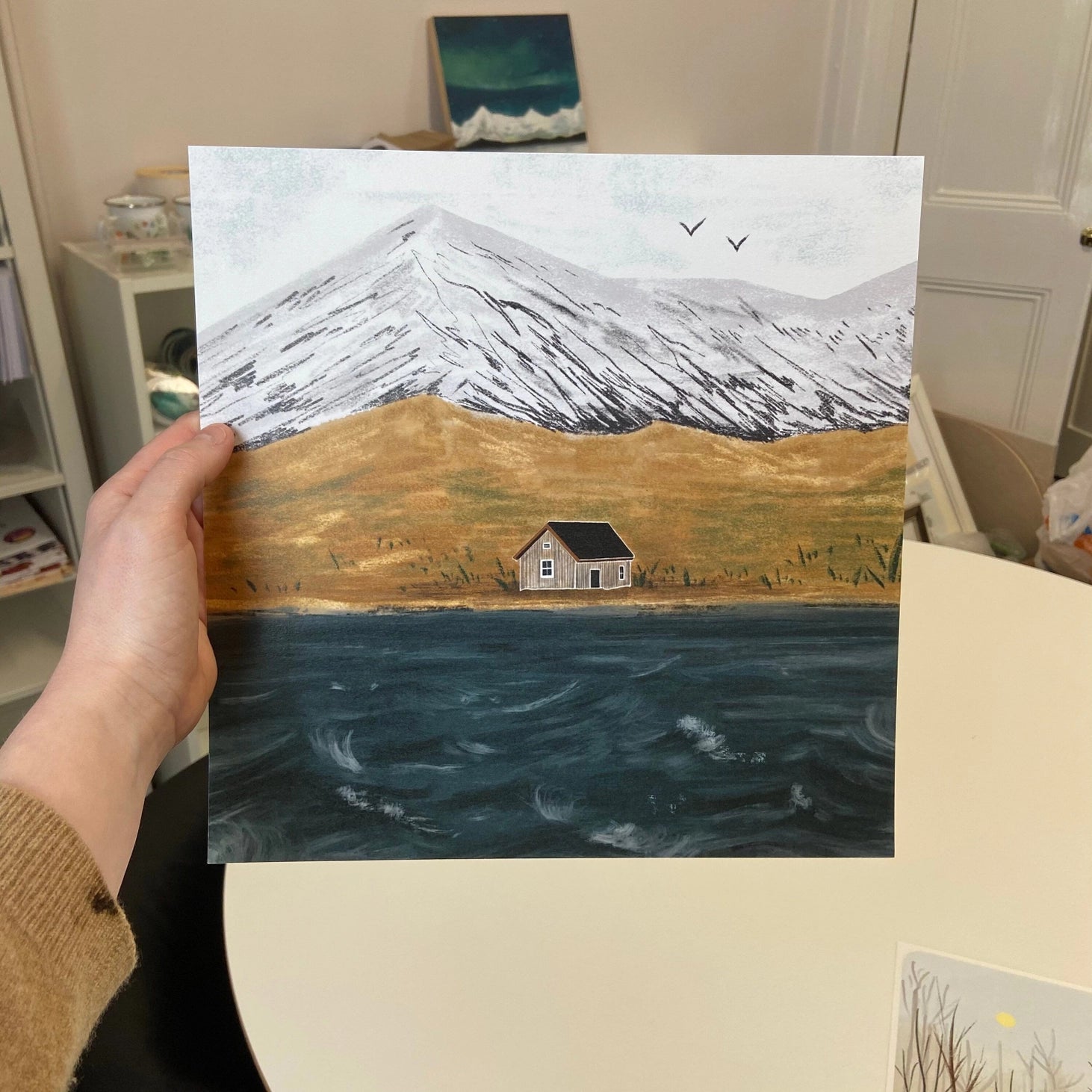 Square 30cm x 30cm art print of Loch Lomond landscape illustration.