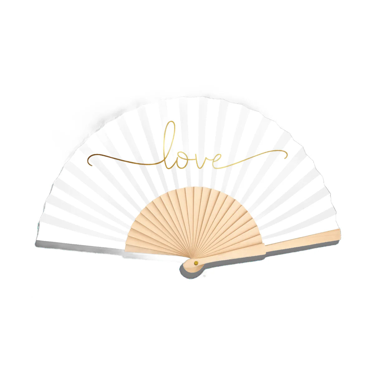Love gold script fan displayed on white background