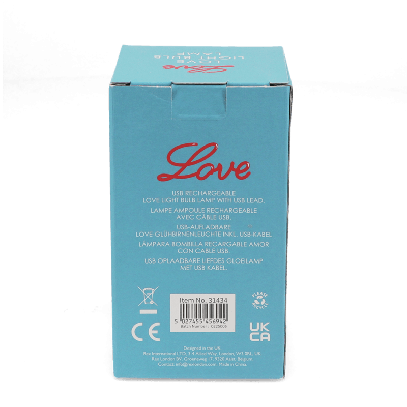 Love light bulb lamp packaging box back with product details