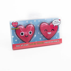 Lovely Jubbly reusable heart hand warmers in packaging