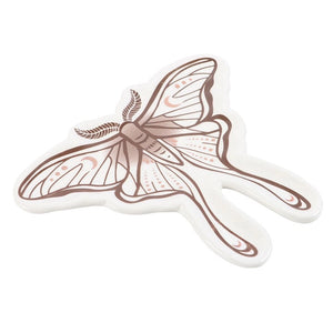 Angled view of Luna Moth trinket dish showing raised ceramic shape and intricate moth wing detailing.